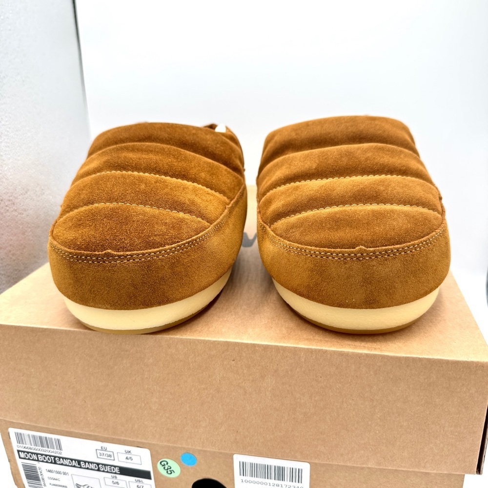 NWT Moonboot Suede Leather Slide Slippers Brown Cognac Unisex Shoes Brand New - Picture 9 of 16